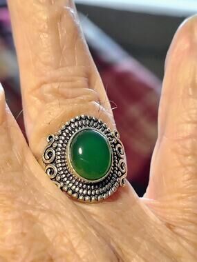 Vintage 925 Sterling Green Chalcedony Ring Size 7